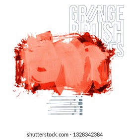 Red brush stroke and texture. Grunge vector abstract hand - painted element. Underline and border design.