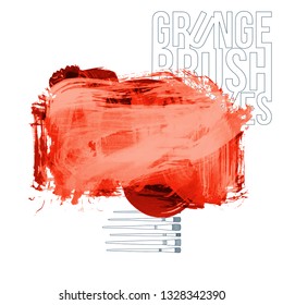 Red brush stroke and texture. Grunge vector abstract hand - painted element. Underline and border design.