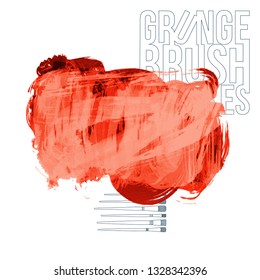 Red brush stroke and texture. Grunge vector abstract hand - painted element. Underline and border design.