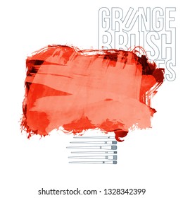 Red brush stroke and texture. Grunge vector abstract hand - painted element. Underline and border design.