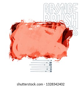 Red brush stroke and texture. Grunge vector abstract hand - painted element. Underline and border design.