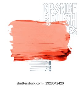 Red brush stroke and texture. Grunge vector abstract hand - painted element. Underline and border design.