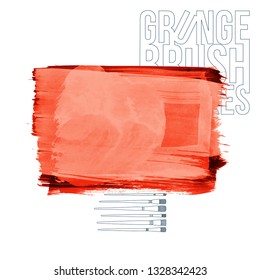 Red brush stroke and texture. Grunge vector abstract hand - painted element. Underline and border design.