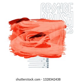 Red brush stroke and texture. Grunge vector abstract hand - painted element. Underline and border design.