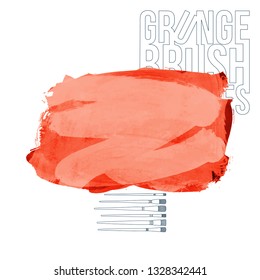 Red brush stroke and texture. Grunge vector abstract hand - painted element. Underline and border design.