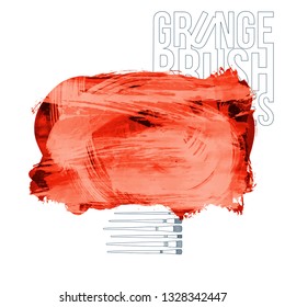 Red brush stroke and texture. Grunge vector abstract hand - painted element. Underline and border design.
