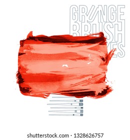 Red brush stroke and texture. Grunge vector abstract hand - painted element. Underline and border design.