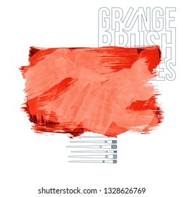 Red brush stroke and texture. Grunge vector abstract hand - painted element. Underline and border design.