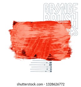 Red brush stroke and texture. Grunge vector abstract hand - painted element. Underline and border design.