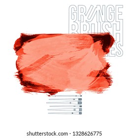 Red brush stroke and texture. Grunge vector abstract hand - painted element. Underline and border design.