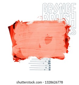 Red brush stroke and texture. Grunge vector abstract hand - painted element. Underline and border design.