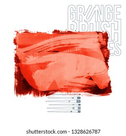 Red brush stroke and texture. Grunge vector abstract hand - painted element. Underline and border design.