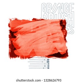 Red brush stroke and texture. Grunge vector abstract hand - painted element. Underline and border design.