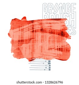 Red brush stroke and texture. Grunge vector abstract hand - painted element. Underline and border design.