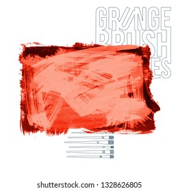 Red brush stroke and texture. Grunge vector abstract hand - painted element. Underline and border design.