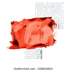 Red brush stroke and texture. Grunge vector abstract hand - painted element. Underline and border design.