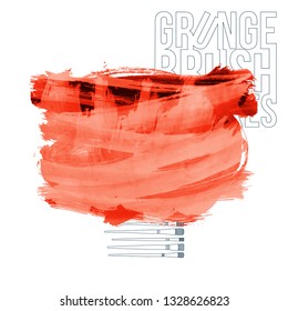 Red brush stroke and texture. Grunge vector abstract hand - painted element. Underline and border design.