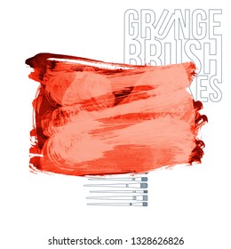 Red brush stroke and texture. Grunge vector abstract hand - painted element. Underline and border design.