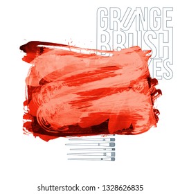 Red brush stroke and texture. Grunge vector abstract hand - painted element. Underline and border design.