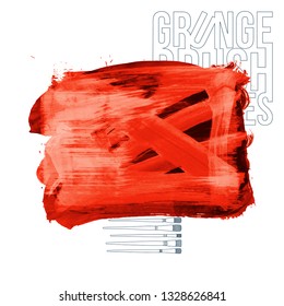 Red brush stroke and texture. Grunge vector abstract hand - painted element. Underline and border design.