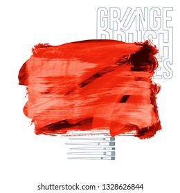Red brush stroke and texture. Grunge vector abstract hand - painted element. Underline and border design.