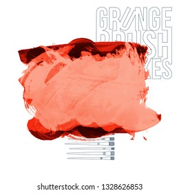 Red brush stroke and texture. Grunge vector abstract hand - painted element. Underline and border design.