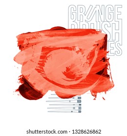 Red brush stroke and texture. Grunge vector abstract hand - painted element. Underline and border design.