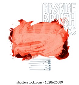 Red brush stroke and texture. Grunge vector abstract hand - painted element. Underline and border design.