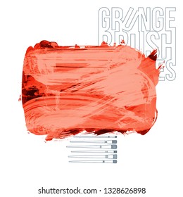 Red brush stroke and texture. Grunge vector abstract hand - painted element. Underline and border design.