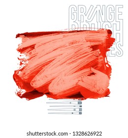 Red brush stroke and texture. Grunge vector abstract hand - painted element. Underline and border design.