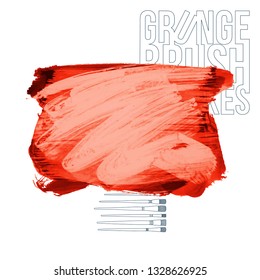 Red brush stroke and texture. Grunge vector abstract hand - painted element. Underline and border design.