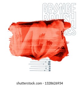 Red brush stroke and texture. Grunge vector abstract hand - painted element. Underline and border design.