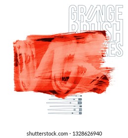 Red brush stroke and texture. Grunge vector abstract hand - painted element. Underline and border design.