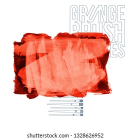 Red brush stroke and texture. Grunge vector abstract hand - painted element. Underline and border design.