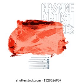 Red brush stroke and texture. Grunge vector abstract hand - painted element. Underline and border design.
