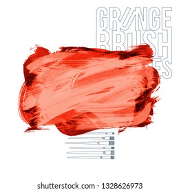 Red brush stroke and texture. Grunge vector abstract hand - painted element. Underline and border design.