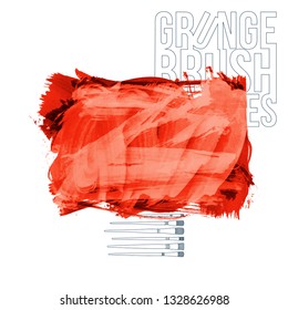 Red brush stroke and texture. Grunge vector abstract hand - painted element. Underline and border design.
