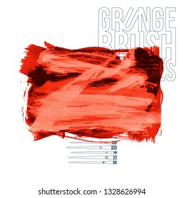 Red brush stroke and texture. Grunge vector abstract hand - painted element. Underline and border design.