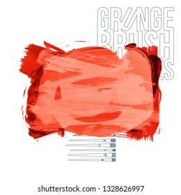 Red brush stroke and texture. Grunge vector abstract hand - painted element. Underline and border design.