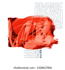 Red brush stroke and texture. Grunge vector abstract hand - painted element. Underline and border design.