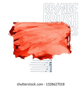 Red brush stroke and texture. Grunge vector abstract hand - painted element. Underline and border design.