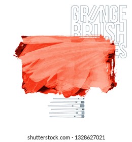 Red brush stroke and texture. Grunge vector abstract hand - painted element. Underline and border design.