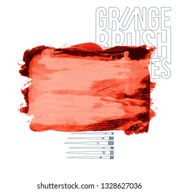 Red brush stroke and texture. Grunge vector abstract hand - painted element. Underline and border design.