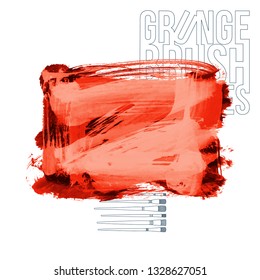 Red brush stroke and texture. Grunge vector abstract hand - painted element. Underline and border design.