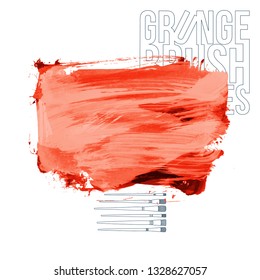 Red brush stroke and texture. Grunge vector abstract hand - painted element. Underline and border design.