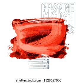 Red brush stroke and texture. Grunge vector abstract hand - painted element. Underline and border design.