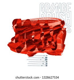 Red brush stroke and texture. Grunge vector abstract hand - painted element. Underline and border design.