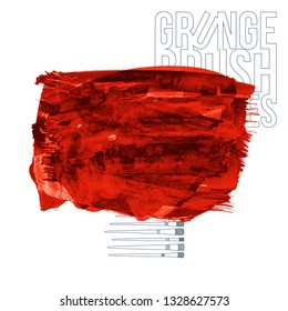 Red brush stroke and texture. Grunge vector abstract hand - painted element. Underline and border design.