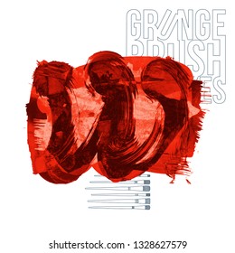 Red brush stroke and texture. Grunge vector abstract hand - painted element. Underline and border design.
