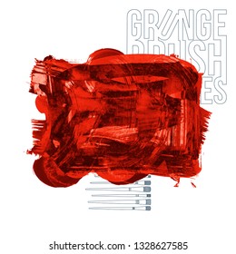 Red brush stroke and texture. Grunge vector abstract hand - painted element. Underline and border design.